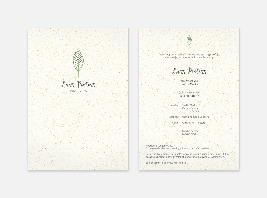  Lortye RK Rouwkaart Blaadje Vibers A5